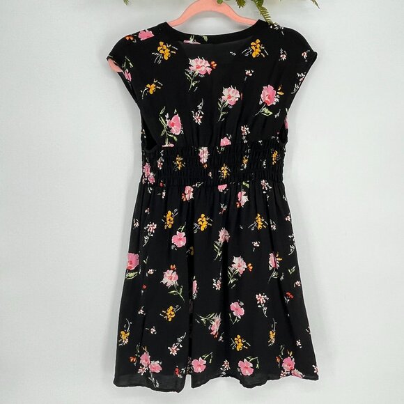 Free People Greatest Day Smocked Dress XS Black Floral Mini Boho Cottagecore - Picture 3 of 7